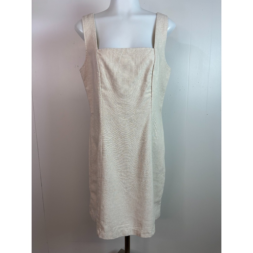 Old Navy Mini Dress Medium Beige Linen Blend Sleeveless Square Neck Smocked Back